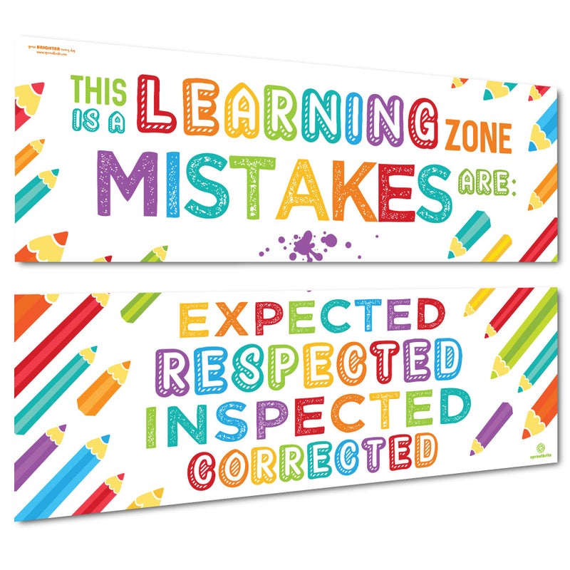 Sproutbrite Classroom Banner/Posters for Decorations - Learning Zone - Educational, Motivational & Inspirational Growth Mindset for Teacher, Students - 2 Poster Pack - Image 1